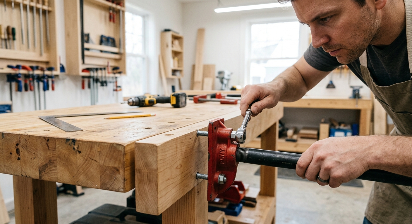 Step 1  –  Mount the Fixed Jaw to the Bench End