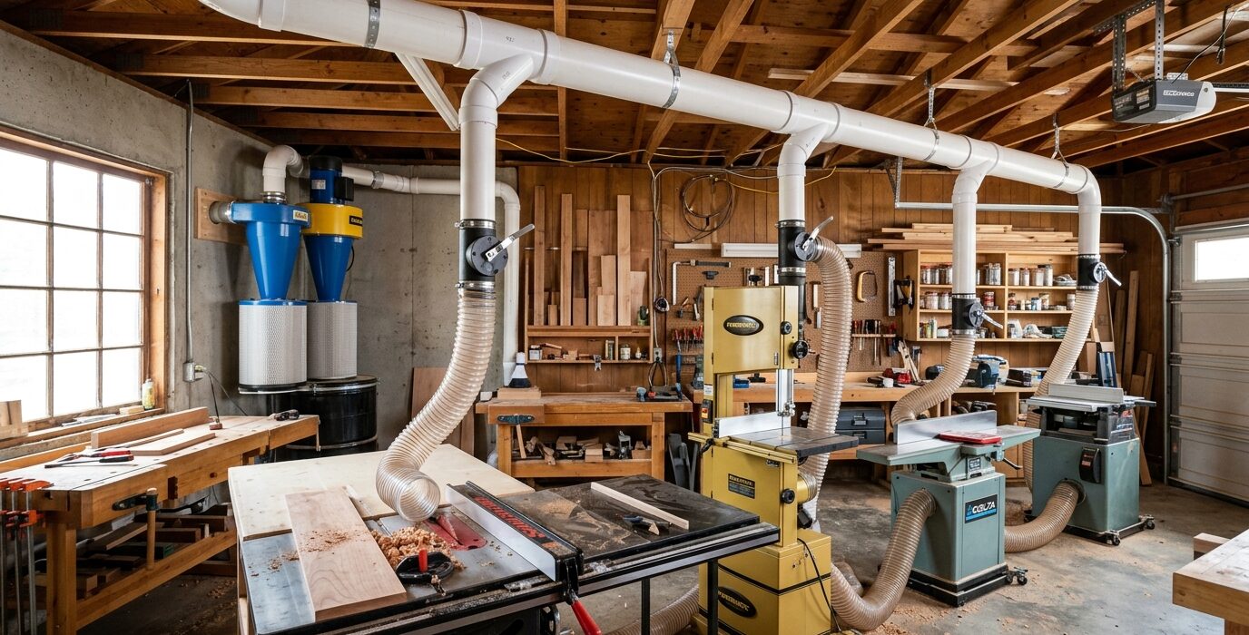 How to Set Up Dust Collection Hose Drops from the Ceiling