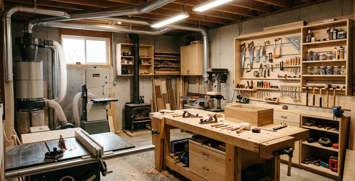 Shop Tour: Basement Workshop with Full Dust Collection