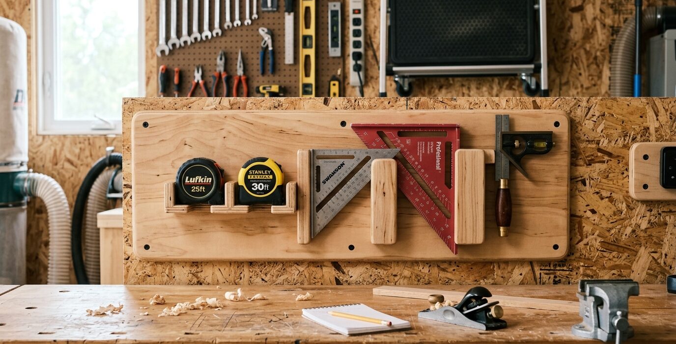 Build a Tape Measure and Square Holder for the Workshop Wall