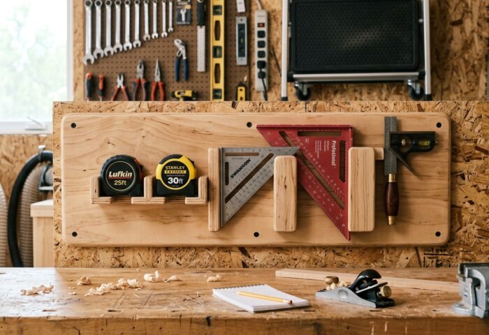 Build a Tape Measure and Square Holder for the Workshop Wall