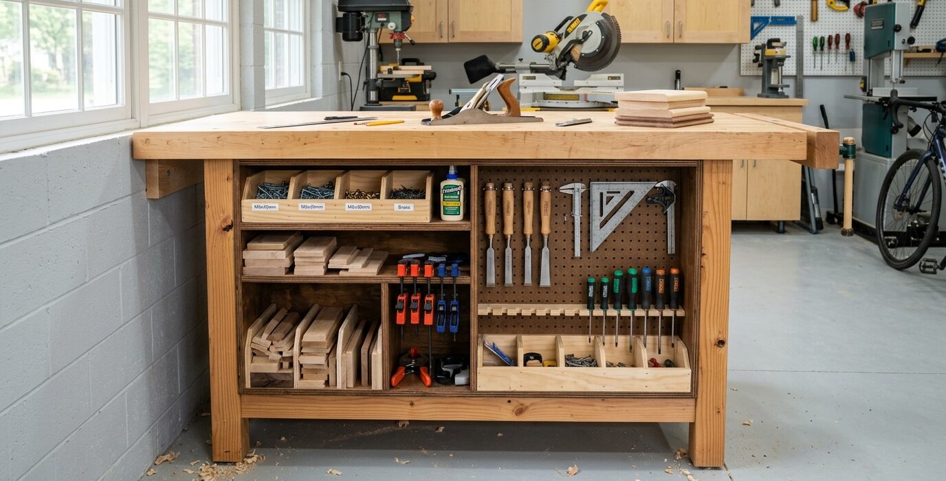 Build a Wood Storage Shelf Under Your Workbench
