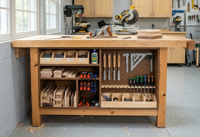 Build a Wood Storage Shelf Under Your Workbench